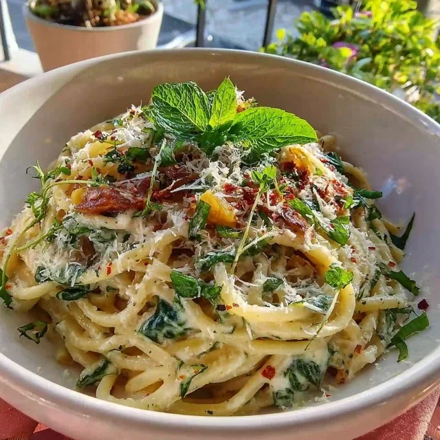 Cremige Zitronen-Spinat-Pasta