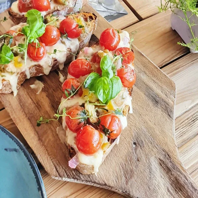 Bruschetta with cherry tomatoes and fresh basil
